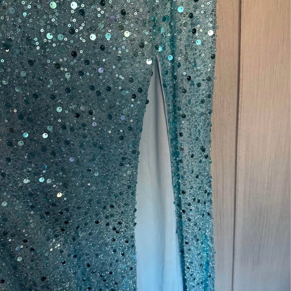 LaDivine by Cinderella Devine Elegant Light Blue Sequin Prom Homecoming Dress 2 - Picture 3 of 8